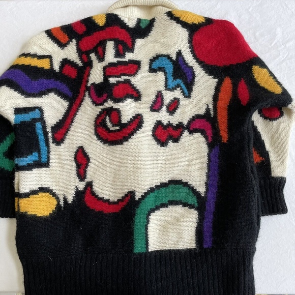 I.B. Diffusion Cardigan Sweater Abstract Womens MOHAIR Wool Shawl Collar 1X Plus - Picture 4 of 5